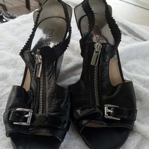 Michael Kors Black Leather Wedge Sandals Size 9